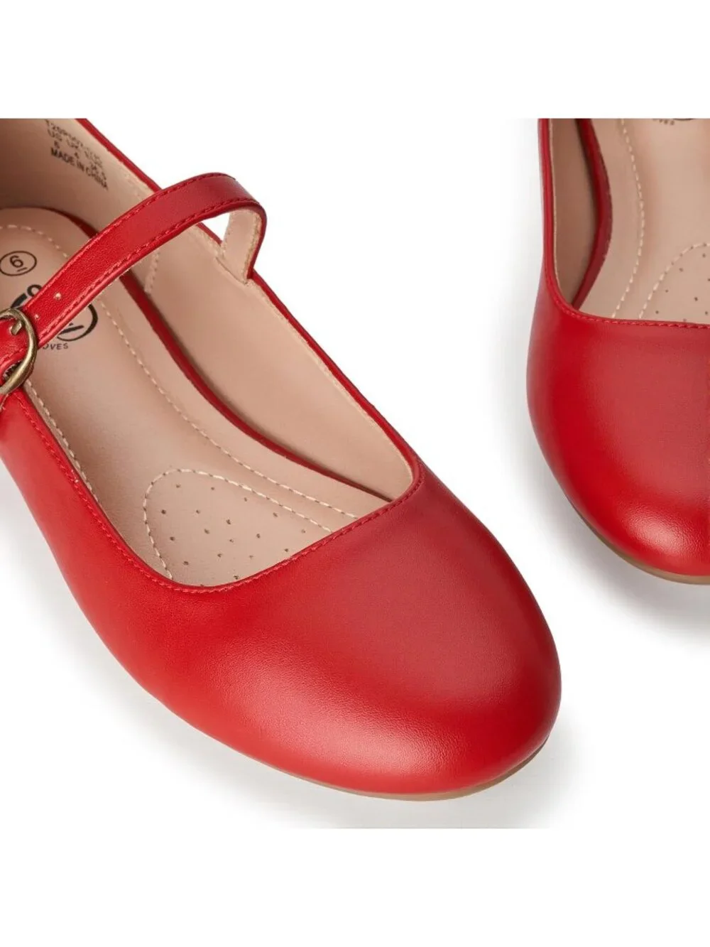 Women's Red Ballet Flats Round Toe Comfortable Straps Memory Foam Dressy Shoes